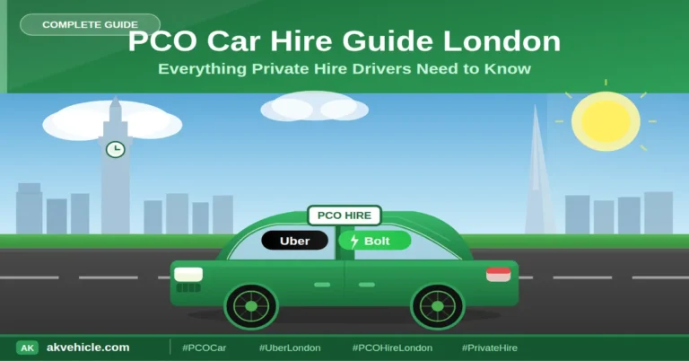 PCO car hire guide London - green PCO car on London road
